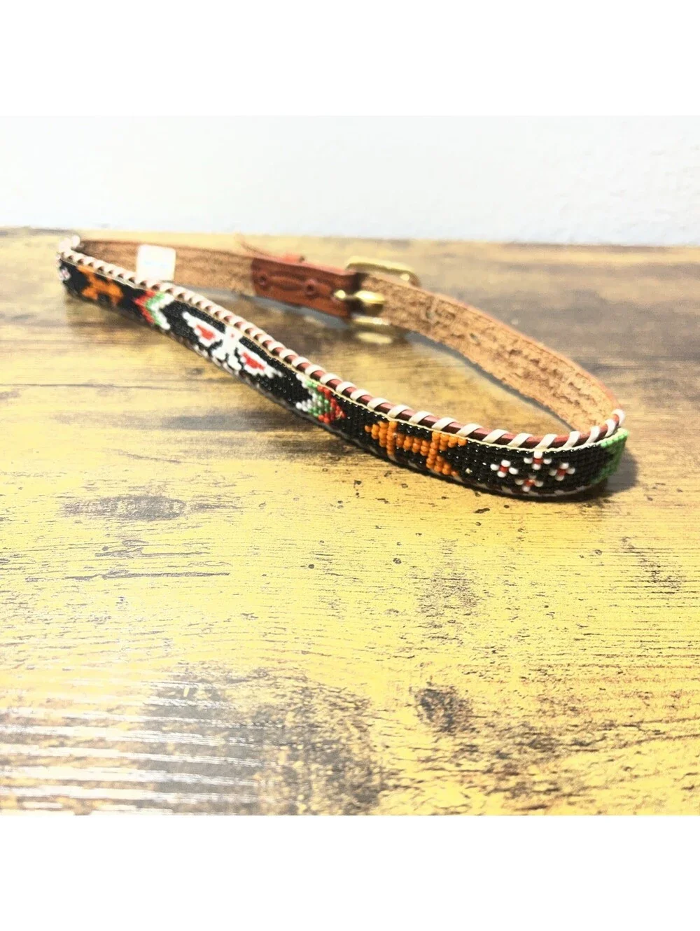 Southwest Style Beaded Leather Dog Collar Large
